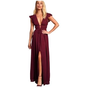 New I''m All Yours Burgundy Ruffled Maxi Dress